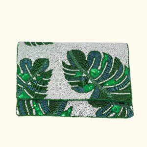 Beachly - Monstera Beaded Clutch - Palms